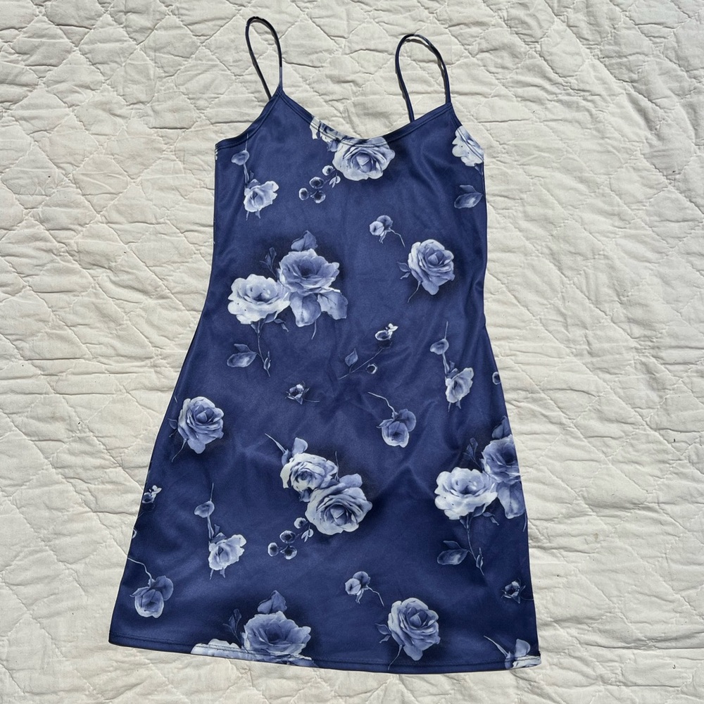 Blue floral tank mini dress